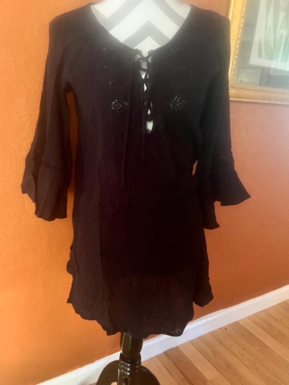 Boho Lace-Up Black Tunic swim cover